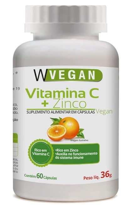 2 Potes W Vegan Vitamina C 500Mg + Zinco / 120 Capsulas totais Wvegan Vegano